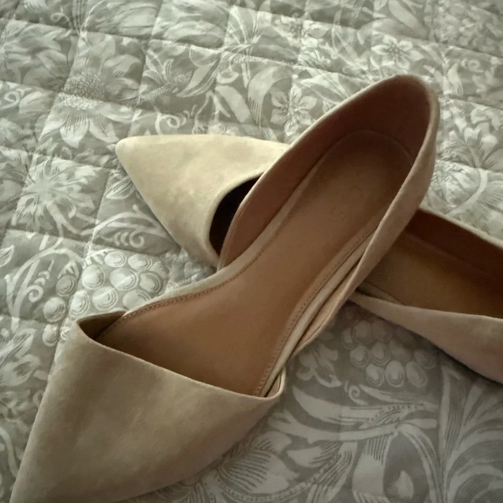 J. Crew Pointed D'Orsay Flats in Light Beige Suede